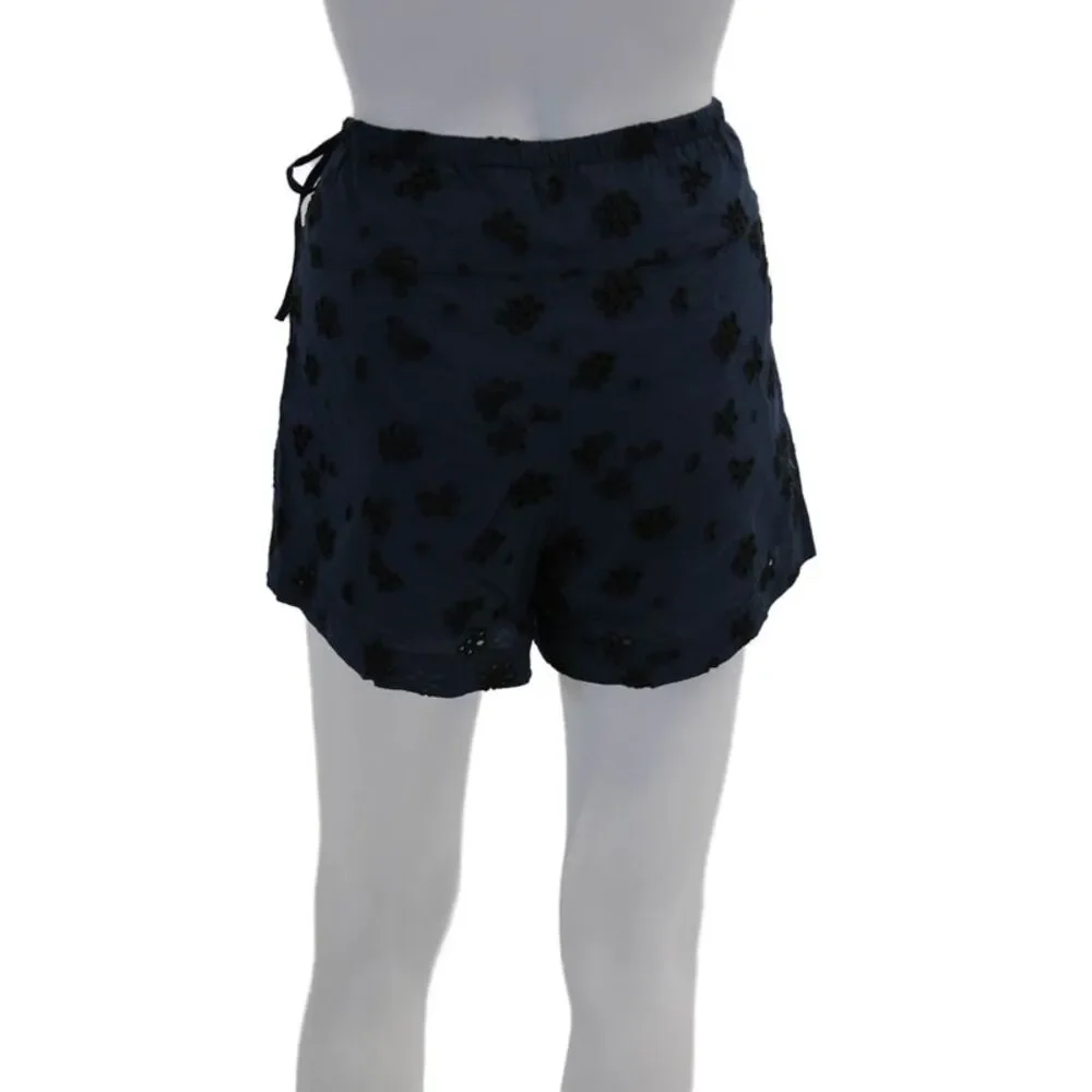 Hatch Womens Elastic Waistband Eyelet Renata Short Shorts Navy Black Size 0